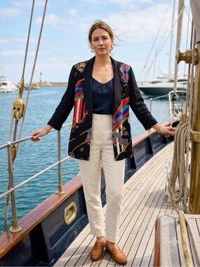 Carole Little Vintage 90s Jacket Tunic Blazer Nautical Ship Paris Rope Size 14